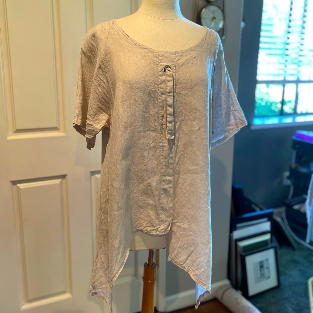 Mel Meli Linen Hi-lo Asymmetrical Top Large